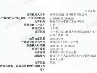 普斯登(福建)体育用品有限公司被罚24500元:违反《中华人民共和国大气污染防治法》不团结必然会“四分五裂”,离灭亡就不远了