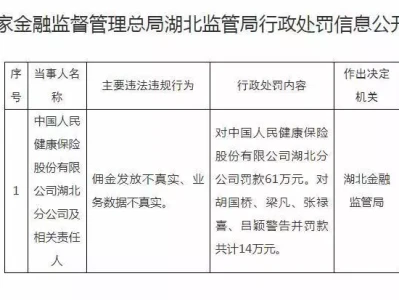 中国人民健康保险湖北分公司被罚61万元:佣金发放不真实、业务数据不真实朱元璋为何要把伺候她的宫女凌迟呢?里面大有文章