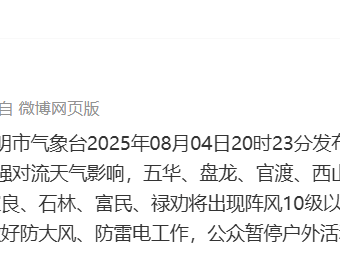 公众暂停户外活动！昆明发布大风Ⅲ级预警！